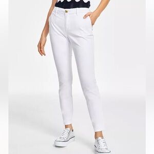 Tommy Hilfiger White Cuffed Chino Straight-Leg Pants